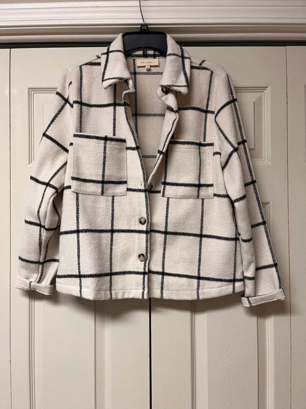 MELLODAY Cream Windowpane Button-Front Shacket